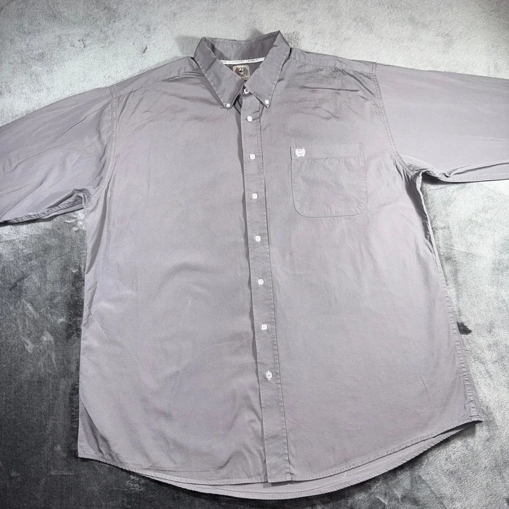 Cinch Mens Gray Long Sleeve Button Down Cotton Western Shirt XL MTW1104238